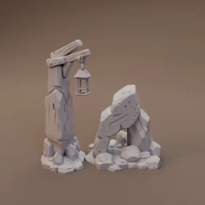 Axe Totem and Carved Stone