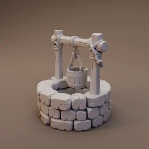 Round Stone Well with Bucket