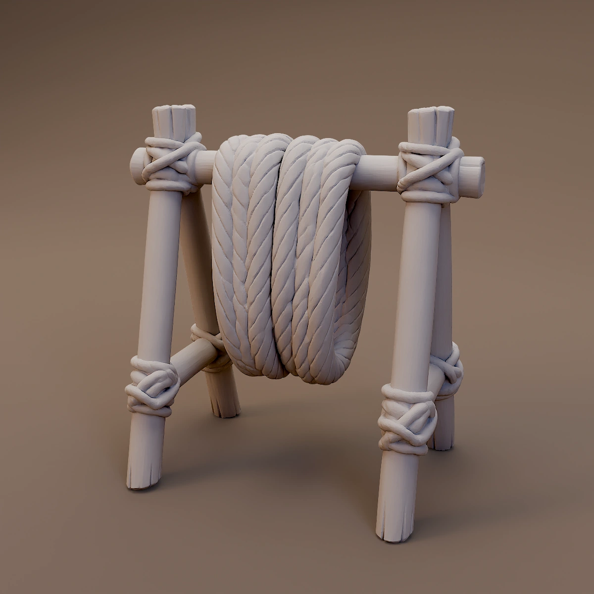 Rope Coil on Wooden Rack