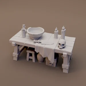 Ritual Worktable with Skull and Jars