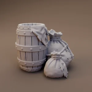 Barrel with Supply Sacks
