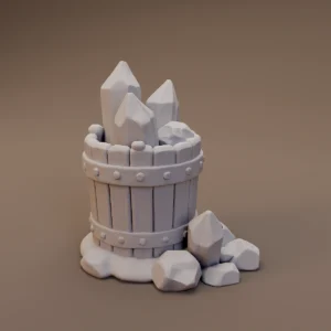 Wooden Bucket with Crystals