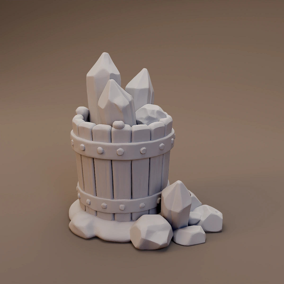 Wooden Bucket with Crystals