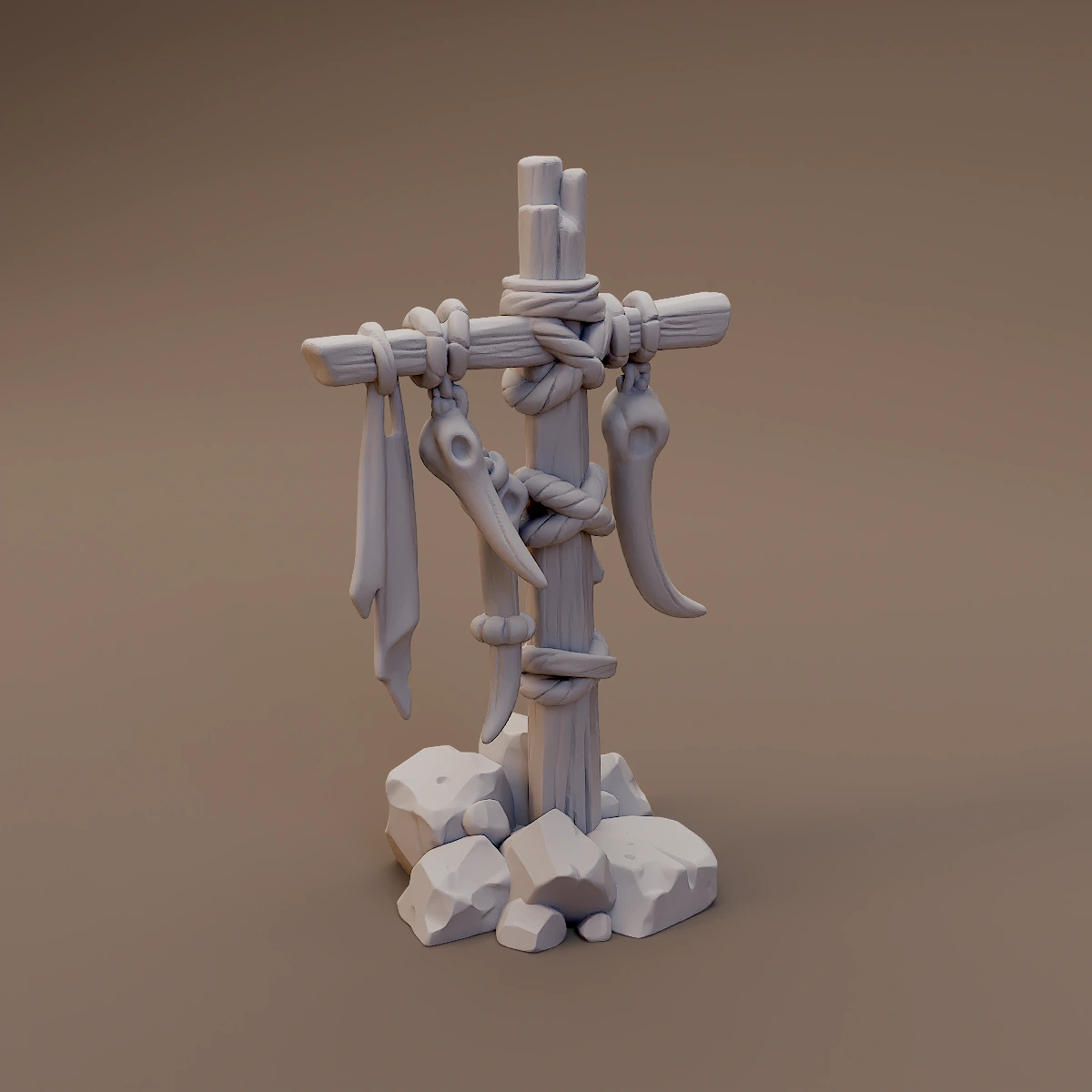 Wooden Totem on Rocky Base