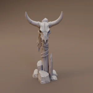 Horned Skull on Wooden Post