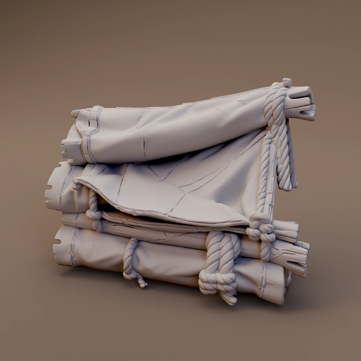 Folded Canvas Sail on Logs