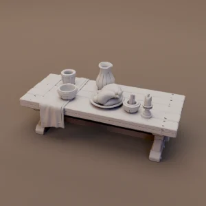 Low Table with Food and Cups