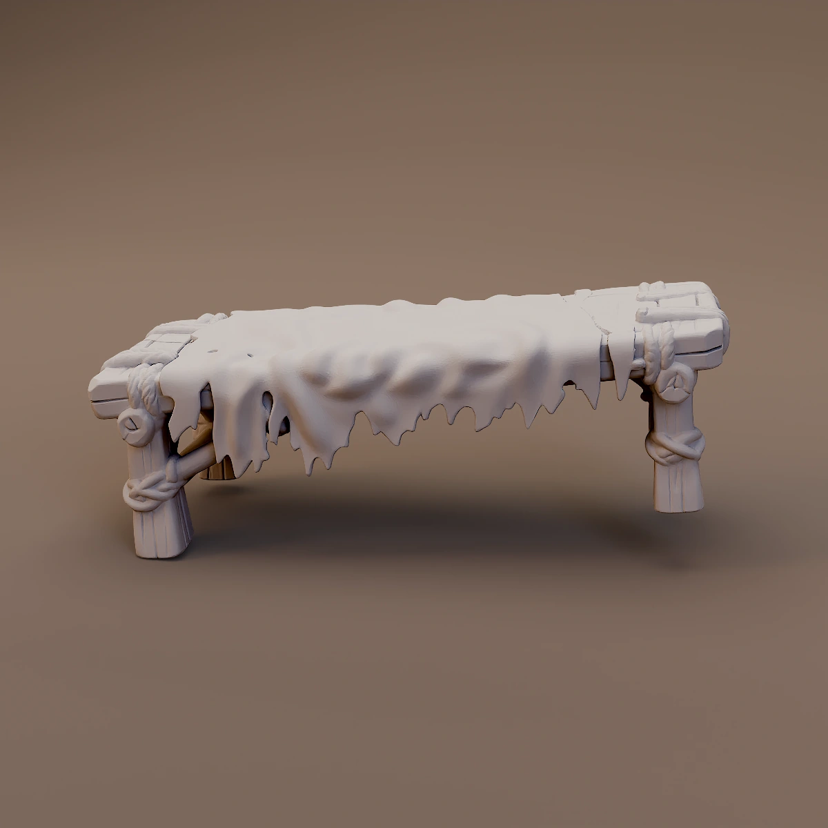 Hide Draped Wooden Bench