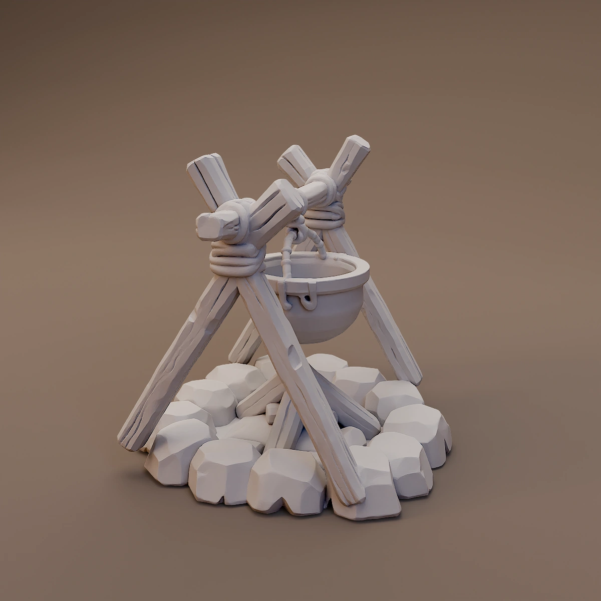 Empty Cooking Tripod and Firepit
