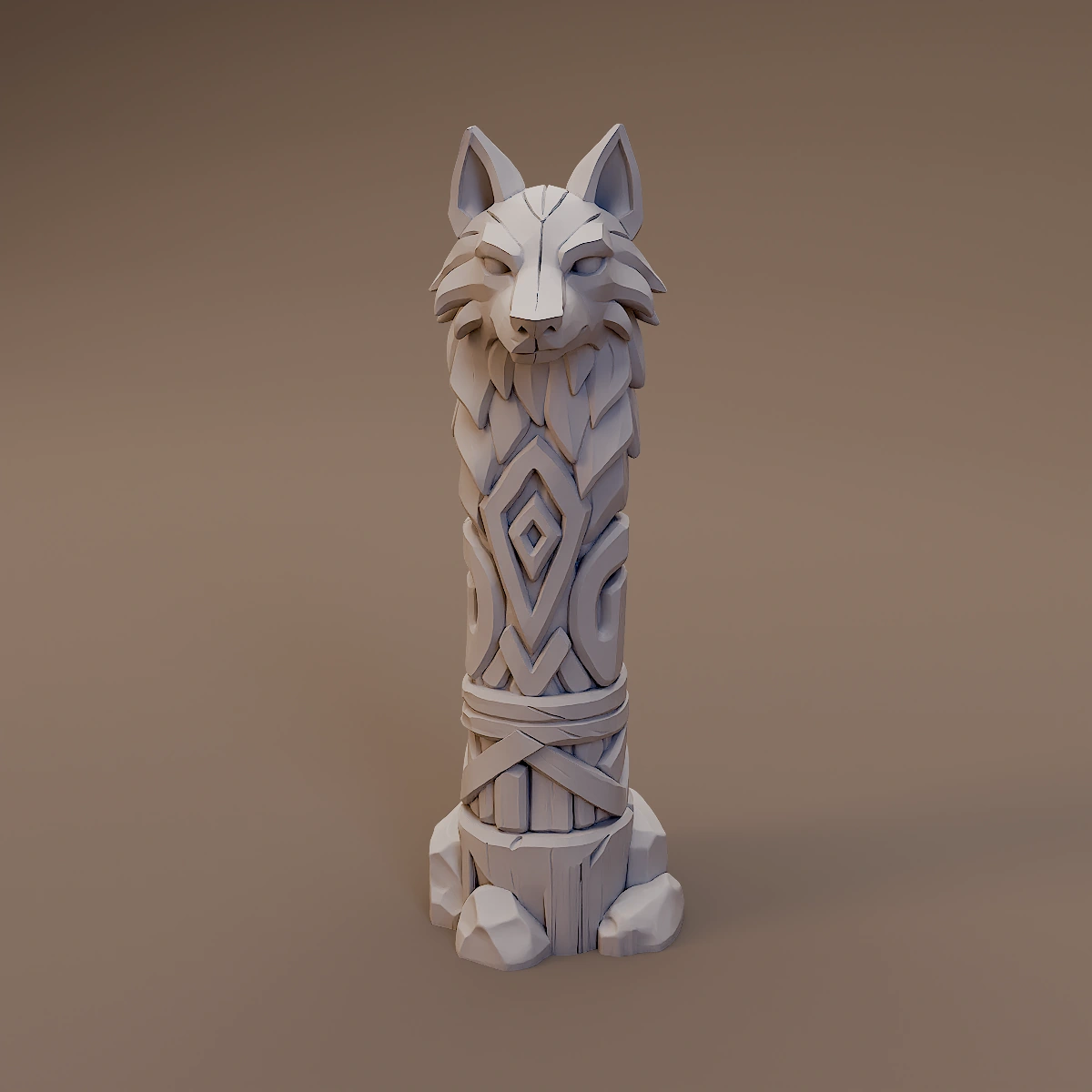 Wolf Head Totem Post