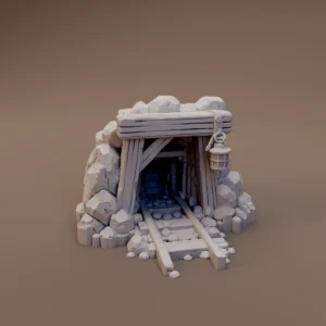 Rocky Mine Entrance with Rails