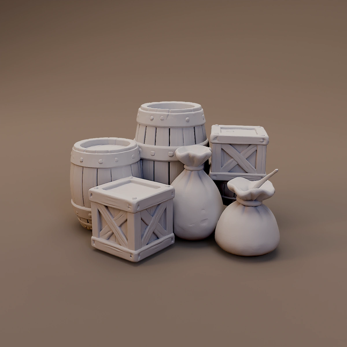Barrels Crates and Tied Sacks