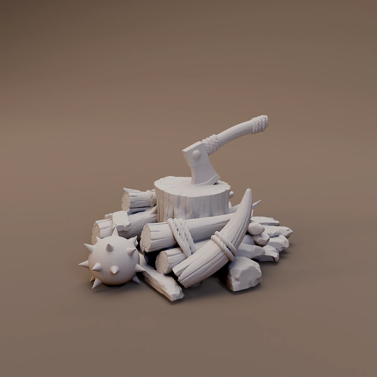 Axe in Chopping Stump with Weapons