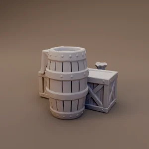 Barrel and Wooden Crate