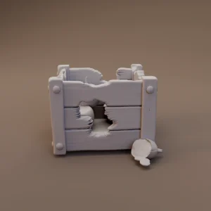 Broken Wooden Crate with Rats