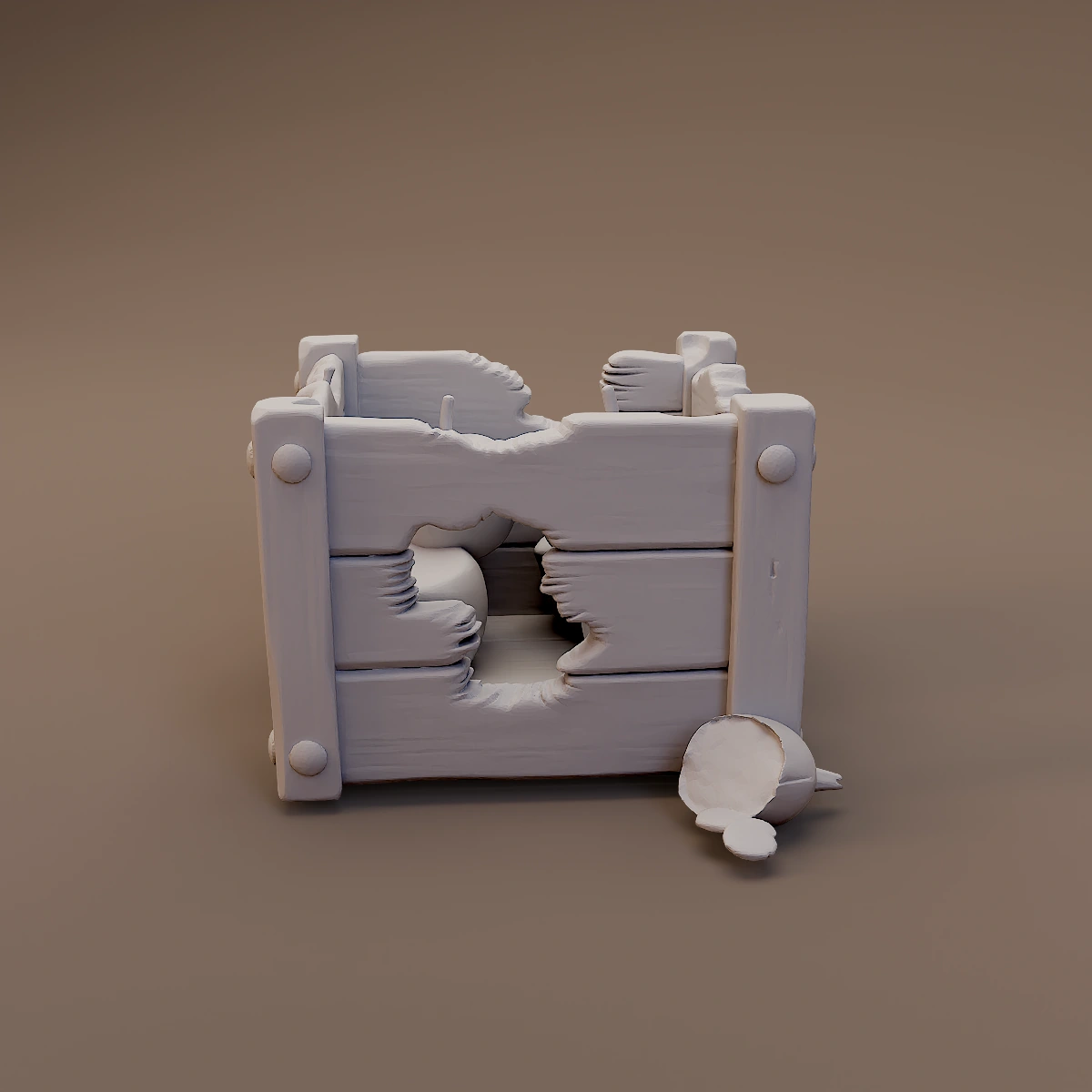 Broken Wooden Crate with Rats