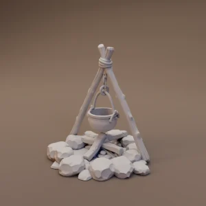 Tripod Cauldron with Stone Hearth