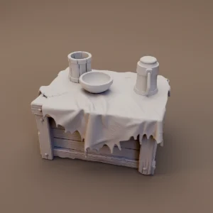 Crate Table with Mugs and Bowl