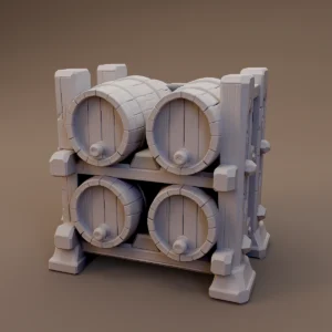 Stacked Barrels in Wooden Rack