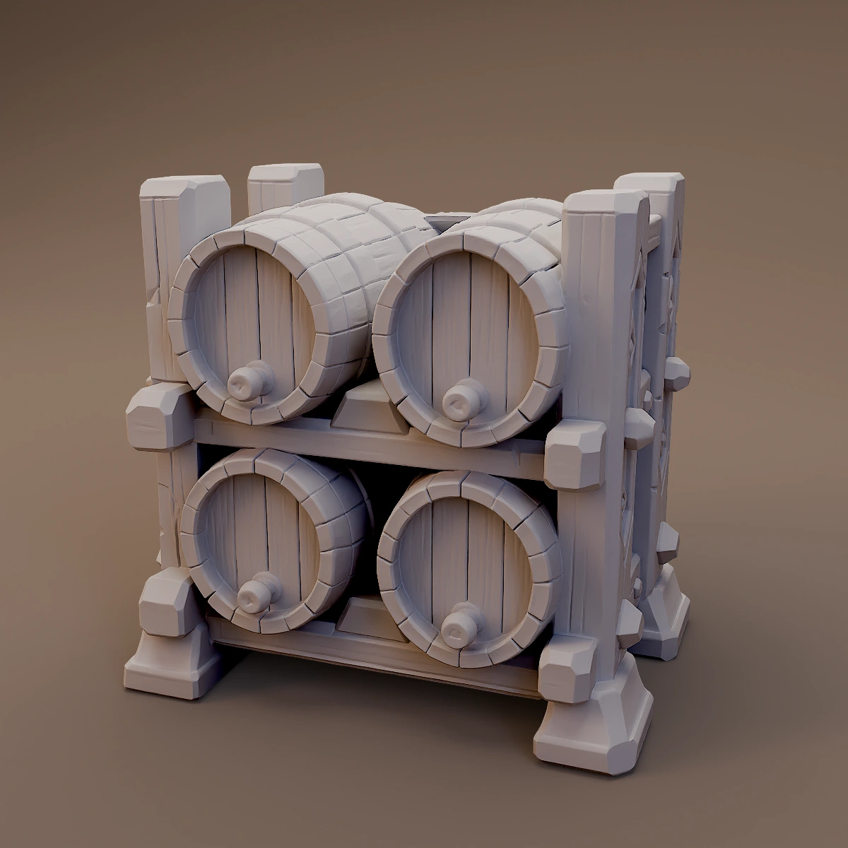 Stacked Barrels in Wooden Rack
