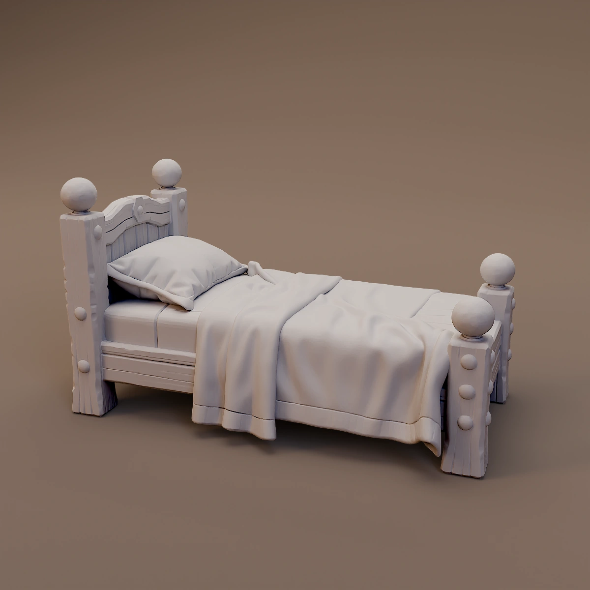 Wooden Bed with Pillow