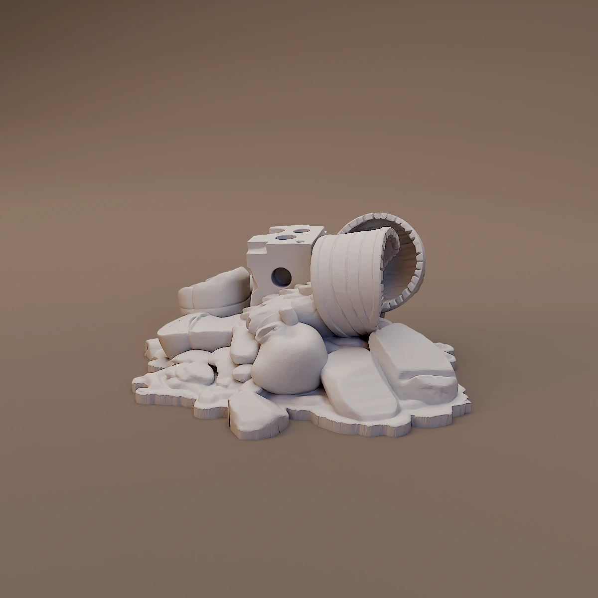 Broken Barrel and Rubble