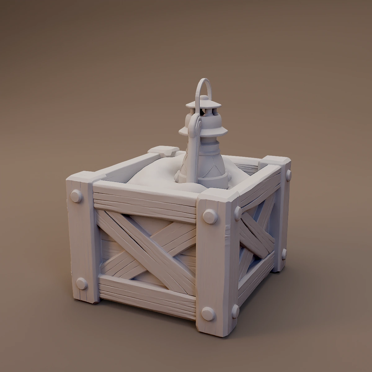Wooden Crate with Lantern