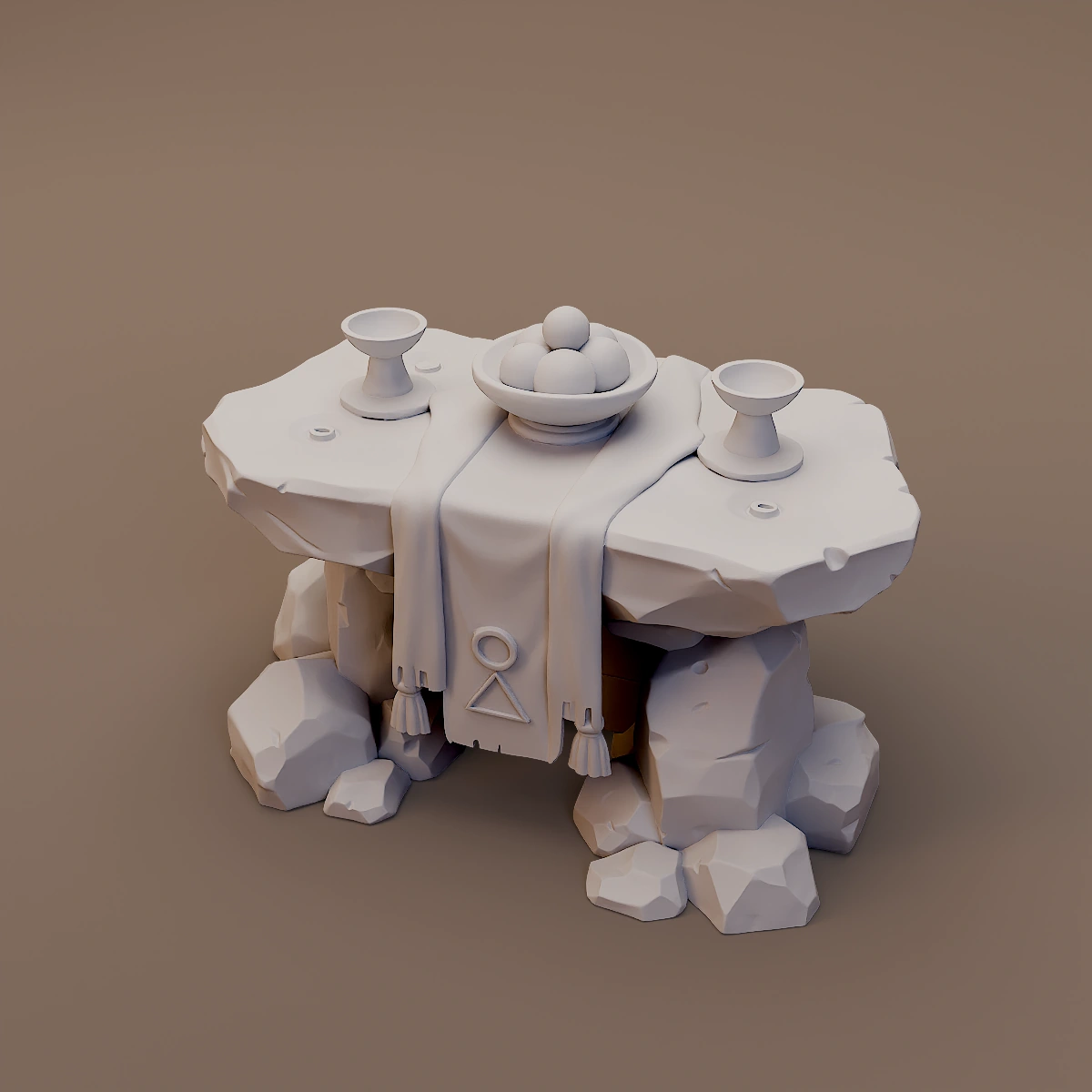 Cloth Draped Stone Offering Table