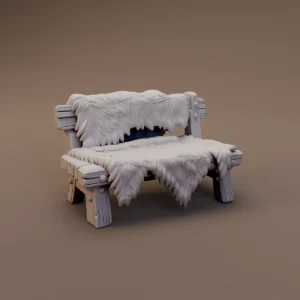 Fur Draped Wooden Bench