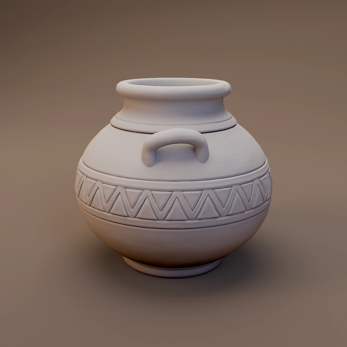 Decorated Round Clay Jar