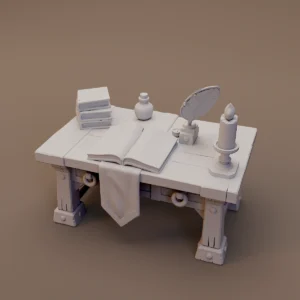 Scholar Desk with Quill and Books