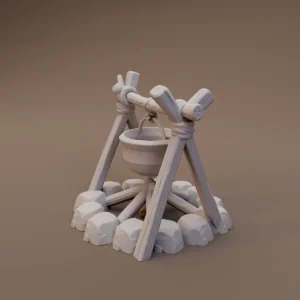 Cauldron over Stone Campfire