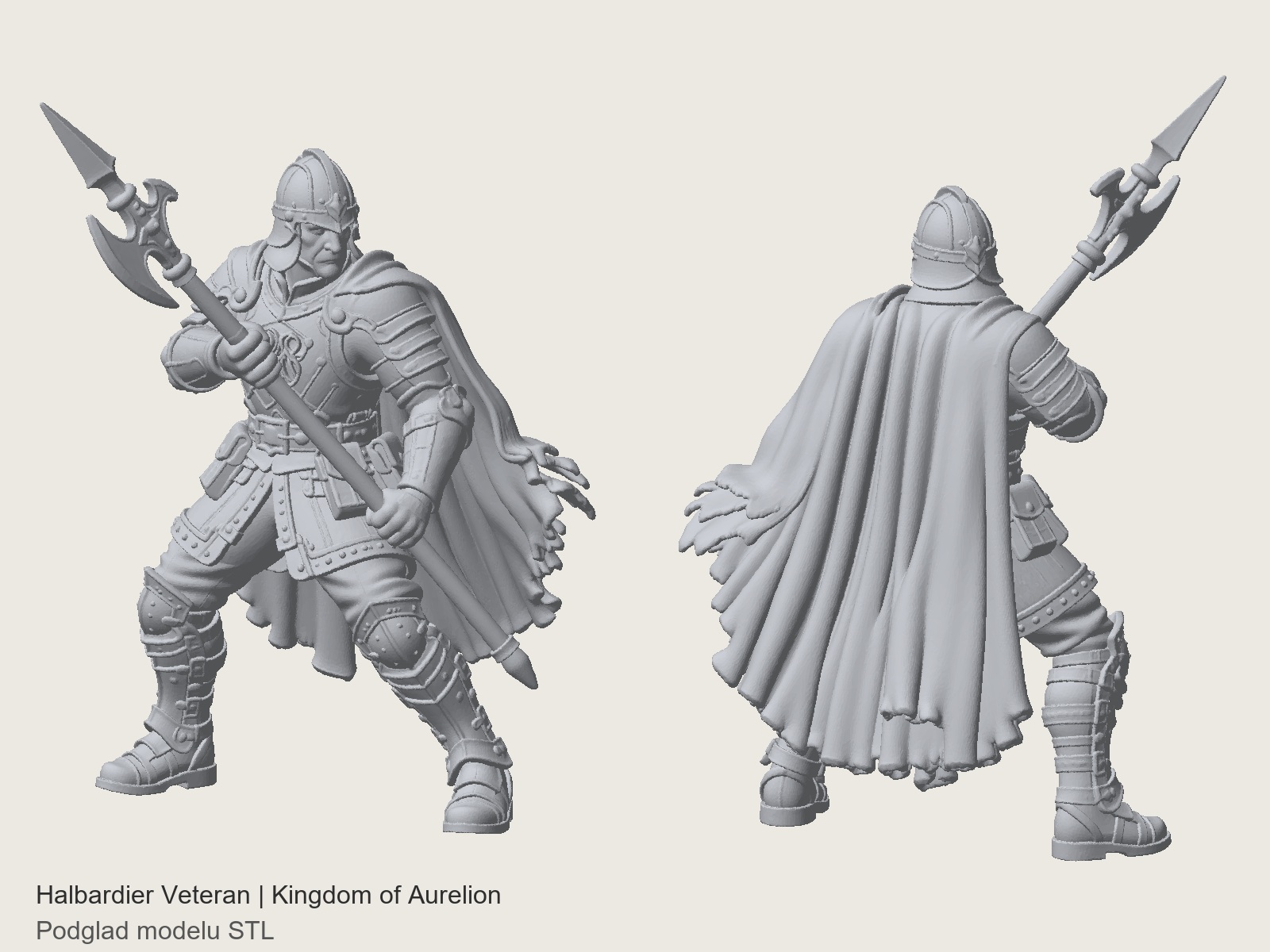 Halberdier Veteran – podgląd STL – Kingdom of Aurelion